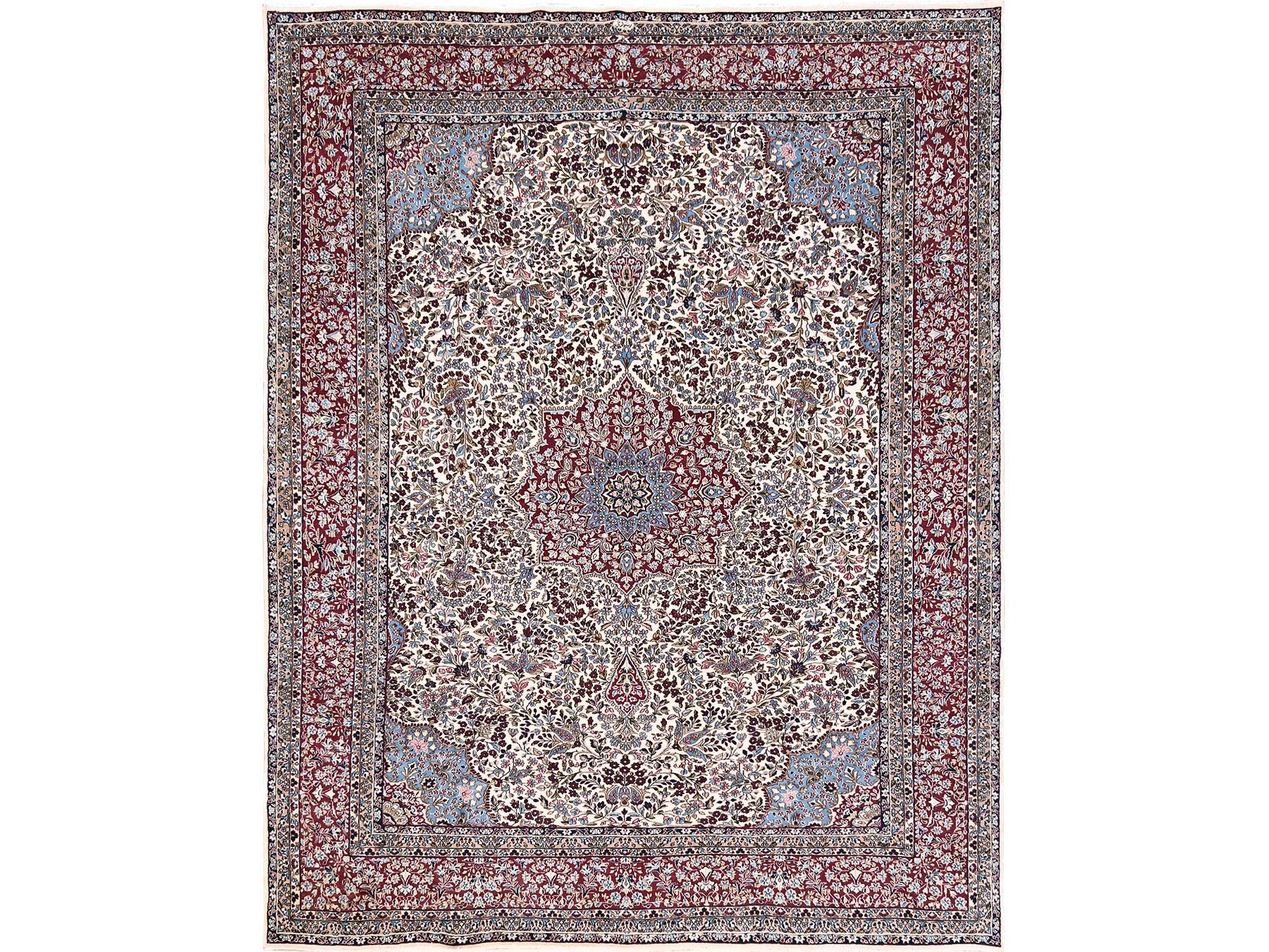 Kerman Vintage hand-knotted wool rug in Ivory & Red, 9'10" x 12'7" — SKU O02078