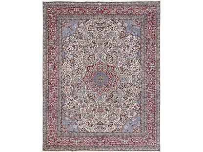 Kerman Vintage hand-knotted wool rug in Ivory & Red, 9'10" x 12'7" — SKU O02078