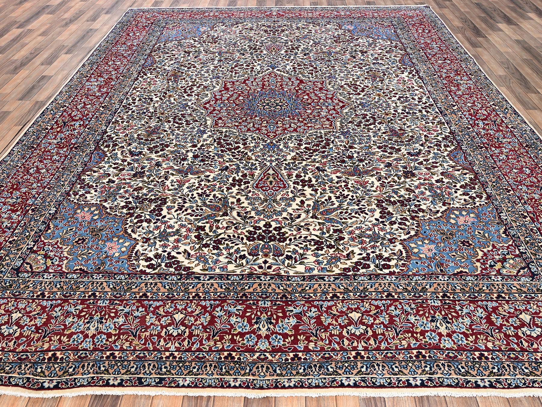 Kerman Vintage hand-knotted wool rug in Ivory & Red, 9'10" x 12'7" — SKU O02078 (view 2)