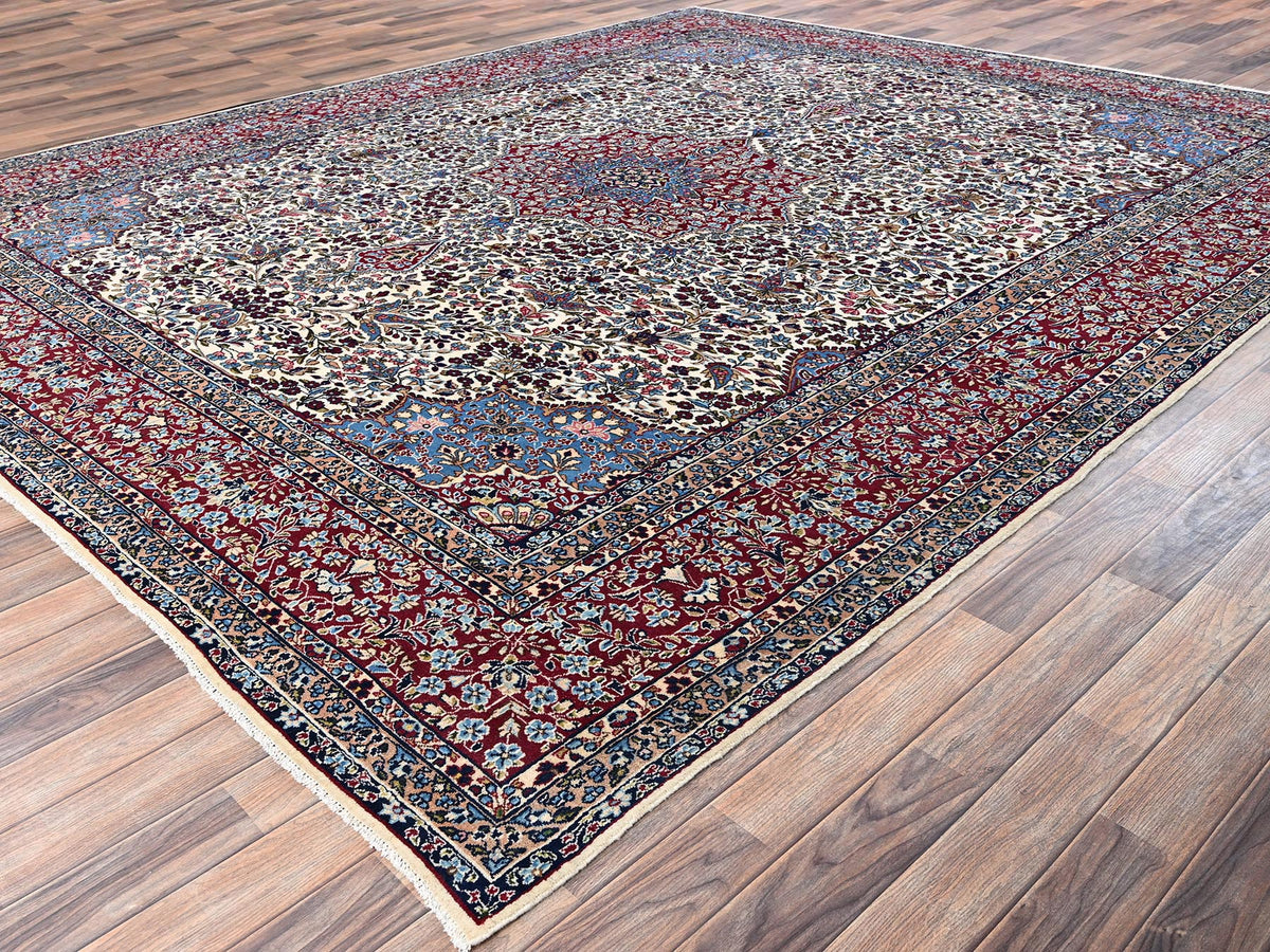 Kerman Vintage hand-knotted wool rug in Ivory & Red, 9'10" x 12'7" — SKU O02078 (view 3)