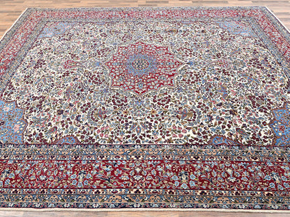 Ivory 9'10" x 12'7" Vintage Hand knotted Wool Rug - Sku: O02078