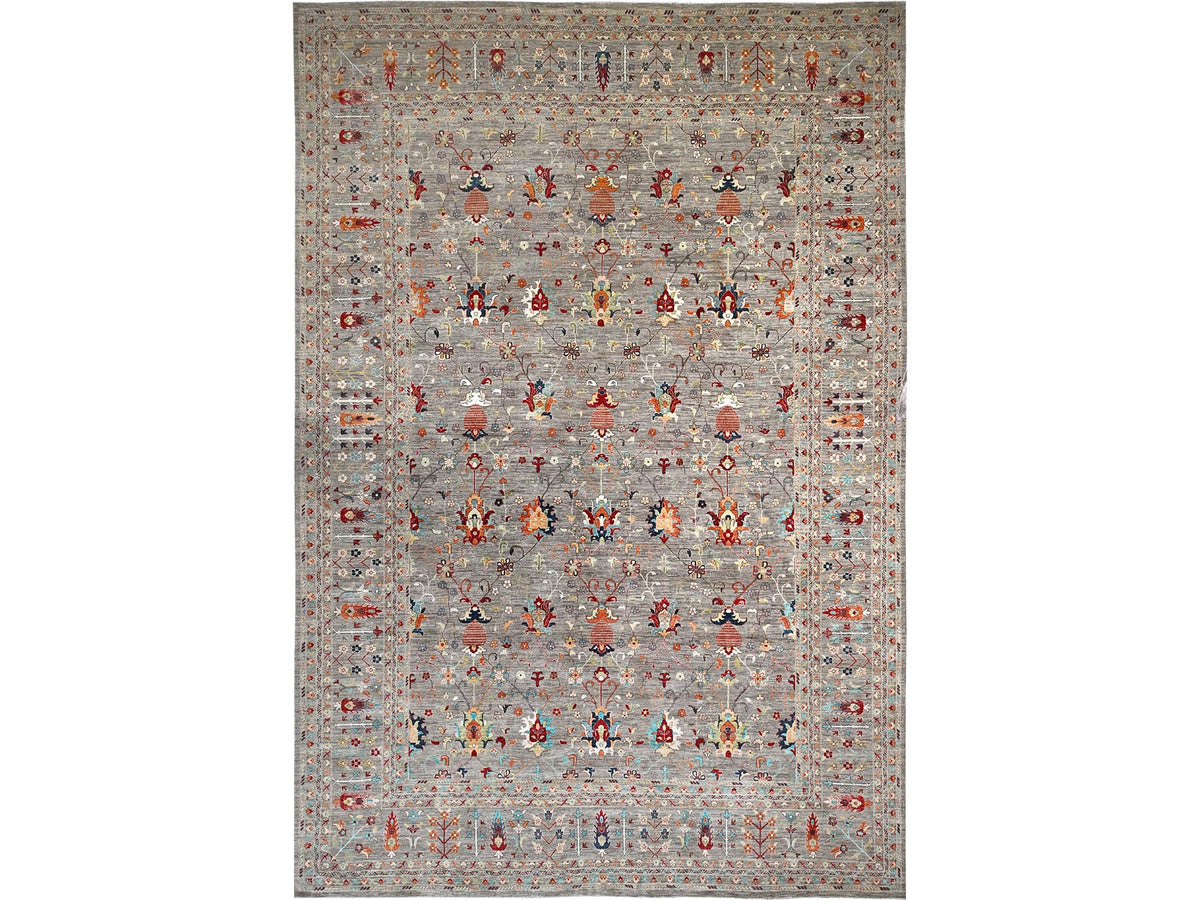 Tribal & Geometric hand-knotted wool rug in Gray, 18'3" x 23'9" — SKU O02080