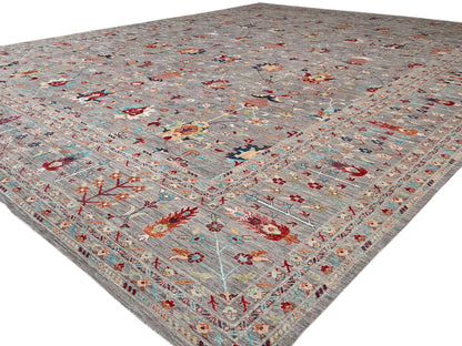 Tribal & Geometric hand-knotted wool rug in Gray, 18'3" x 23'9" — SKU O02080 (view 3)