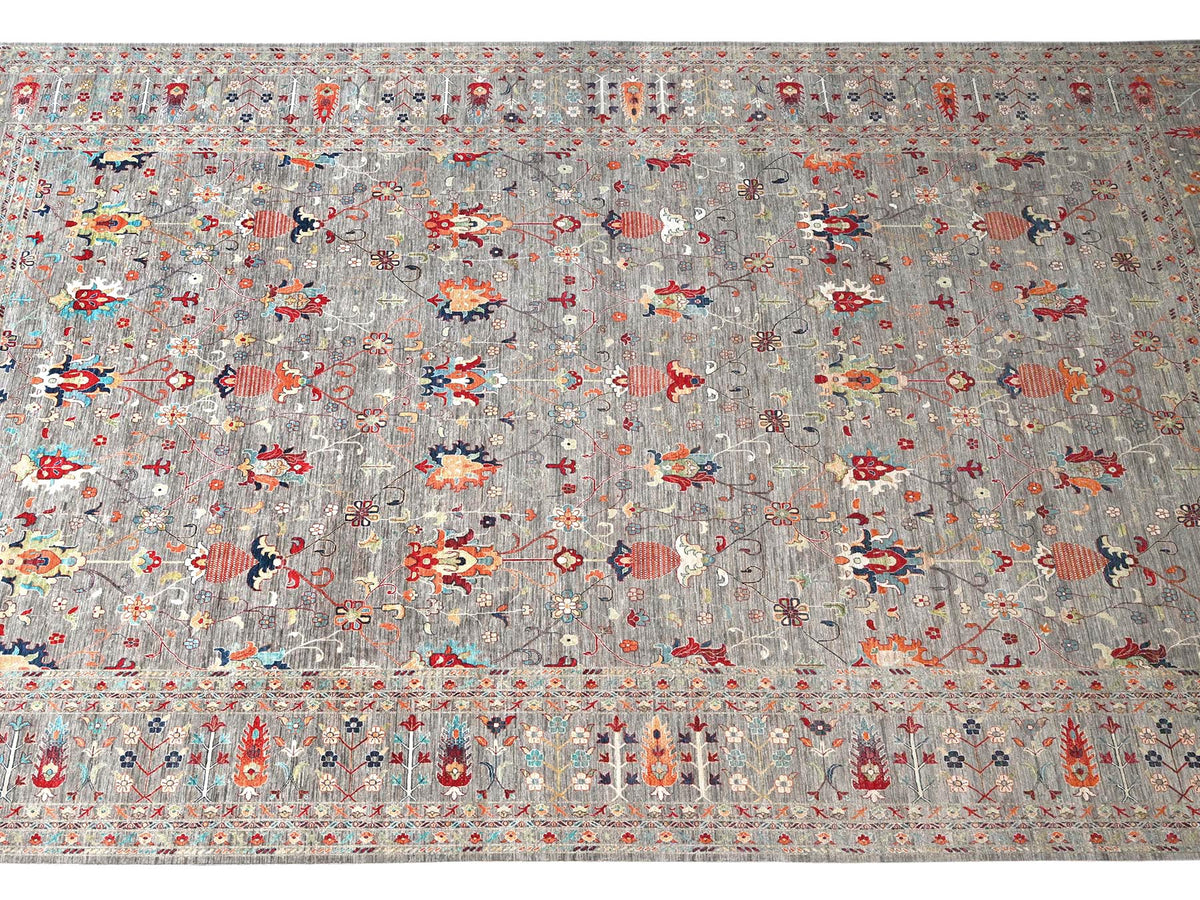 Tribal & Geometric hand-knotted wool rug in Gray, 18'3" x 23'9" — SKU O02080 (view 4)