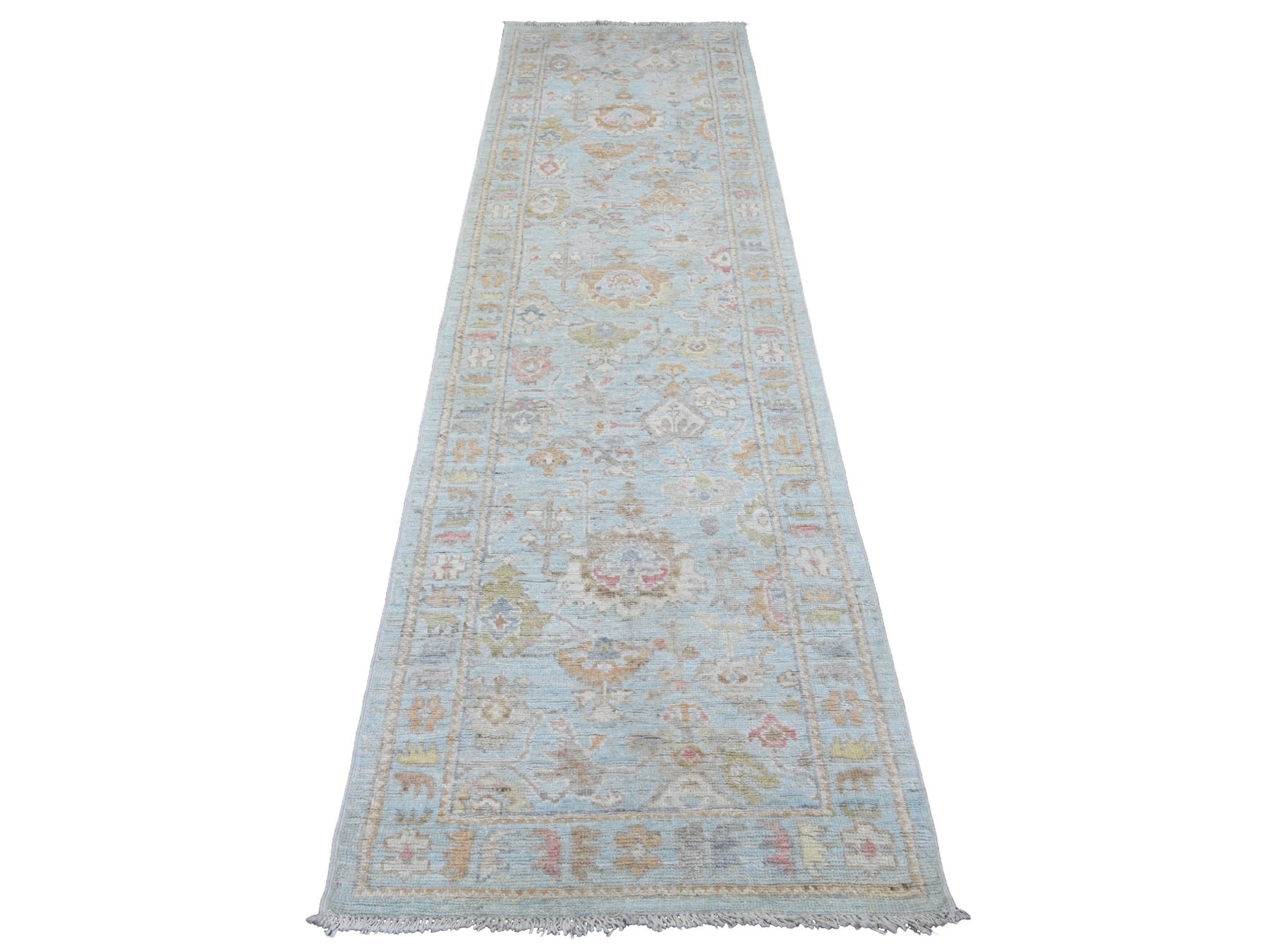 Blue 2'10" x 9'10" Oushak / Peshawar Hand knotted Wool Rug - Sku: O020810