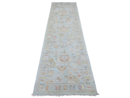 Blue 2'10" x 9'10" Oushak And Peshawar Hand knotted Wool Rug - Sku: O020810
