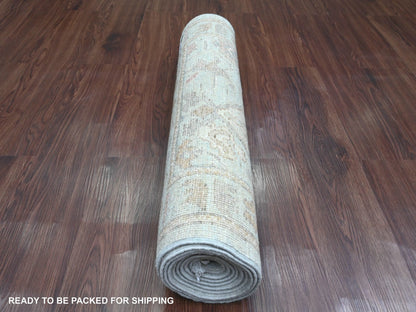 Blue 2'10" x 9'10" Oushak And Peshawar Hand knotted Wool Rug - Sku: O020810