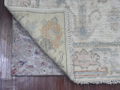 Ivory 2'7" x 9'6" Oushak And Peshawar Hand knotted Wool Rug - Sku: O020813