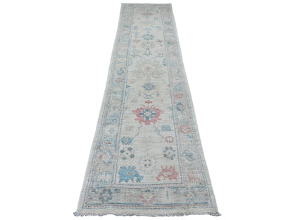 Ivory 2'9" x 11'7" Oushak And Peshawar Hand knotted Wool Rug - Sku: O020814