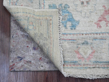 Ivory 2'9" x 11'7" Oushak And Peshawar Hand knotted Wool Rug - Sku: O020814
