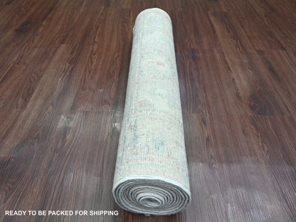 Ivory 2'9" x 11'7" Oushak And Peshawar Hand knotted Wool Rug - Sku: O020814