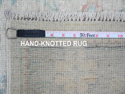 Ivory 2'9" x 11'7" Oushak And Peshawar Hand knotted Wool Rug - Sku: O020814