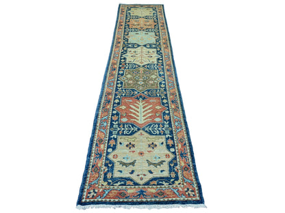 Blue 2'7" x 11'9" Oushak And Peshawar Hand knotted Wool Rug - Sku: O020815