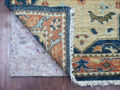 Blue 2'7" x 11'9" Oushak And Peshawar Hand knotted Wool Rug - Sku: O020815