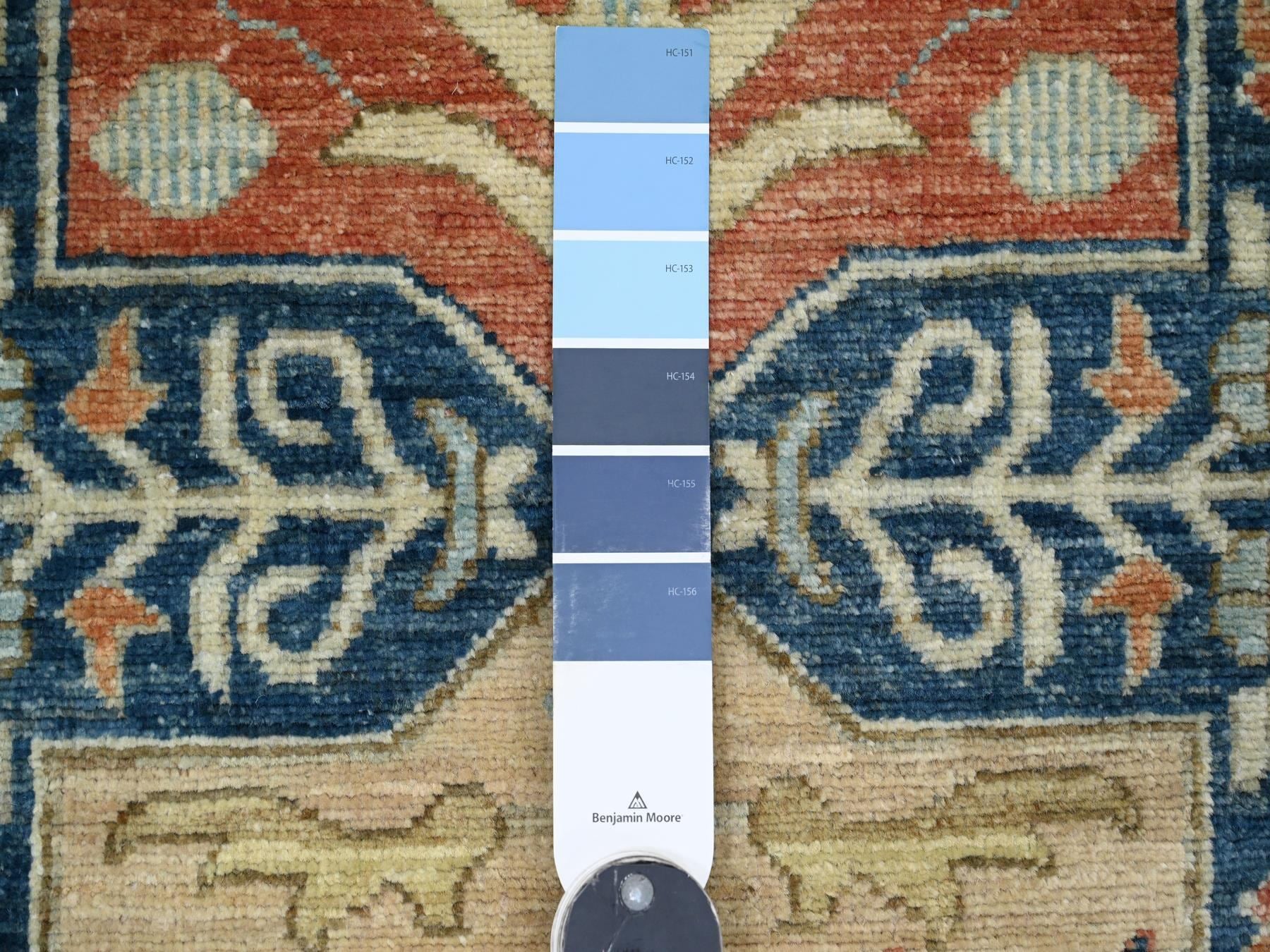 Peshawar Oushak hand-knotted wool runner in Blue & Orange, 2'7" x 11'9" — SKU O020815 (view 3)