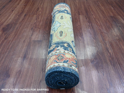 Blue 2'7" x 11'9" Oushak And Peshawar Hand knotted Wool Rug - Sku: O020815
