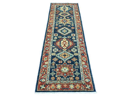 Blue 2'7" x 7'11" Oushak And Peshawar Hand knotted Wool Rug - Sku: O020819