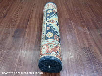 Blue 2'7" x 7'11" Oushak And Peshawar Hand knotted Wool Rug - Sku: O020819