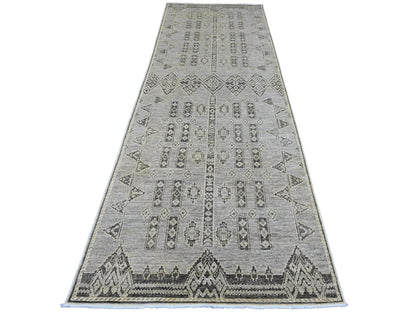 Tribal & Geometric hand-knotted wool runner in Gray, 3'11" x 11'9" — SKU O020823