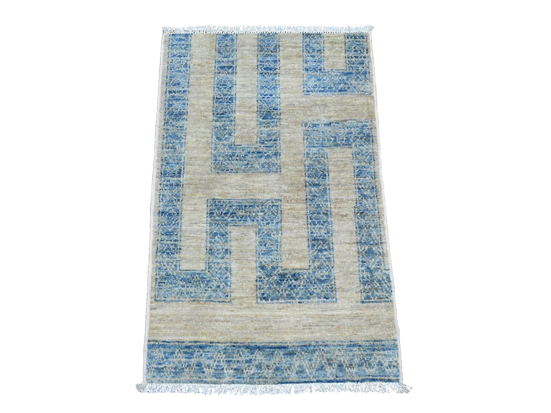 Tribal & Geometric hand-knotted wool rug in Blue, 2' x 3'1" — SKU O020824
