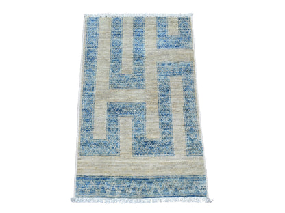 Blue 2'0" x 3'1" Tribal & Geometric Hand knotted Wool Rug - Sku: O020824