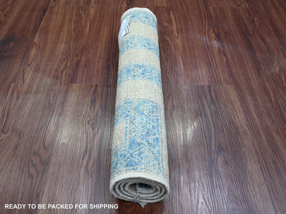 Blue 2'0" x 3'1" Tribal & Geometric Hand knotted Wool Rug - Sku: O020824