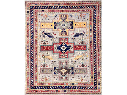 Tribal & Geometric hand-knotted wool rug in Gray & Orange, 7'10" x 9'9" — SKU O02082