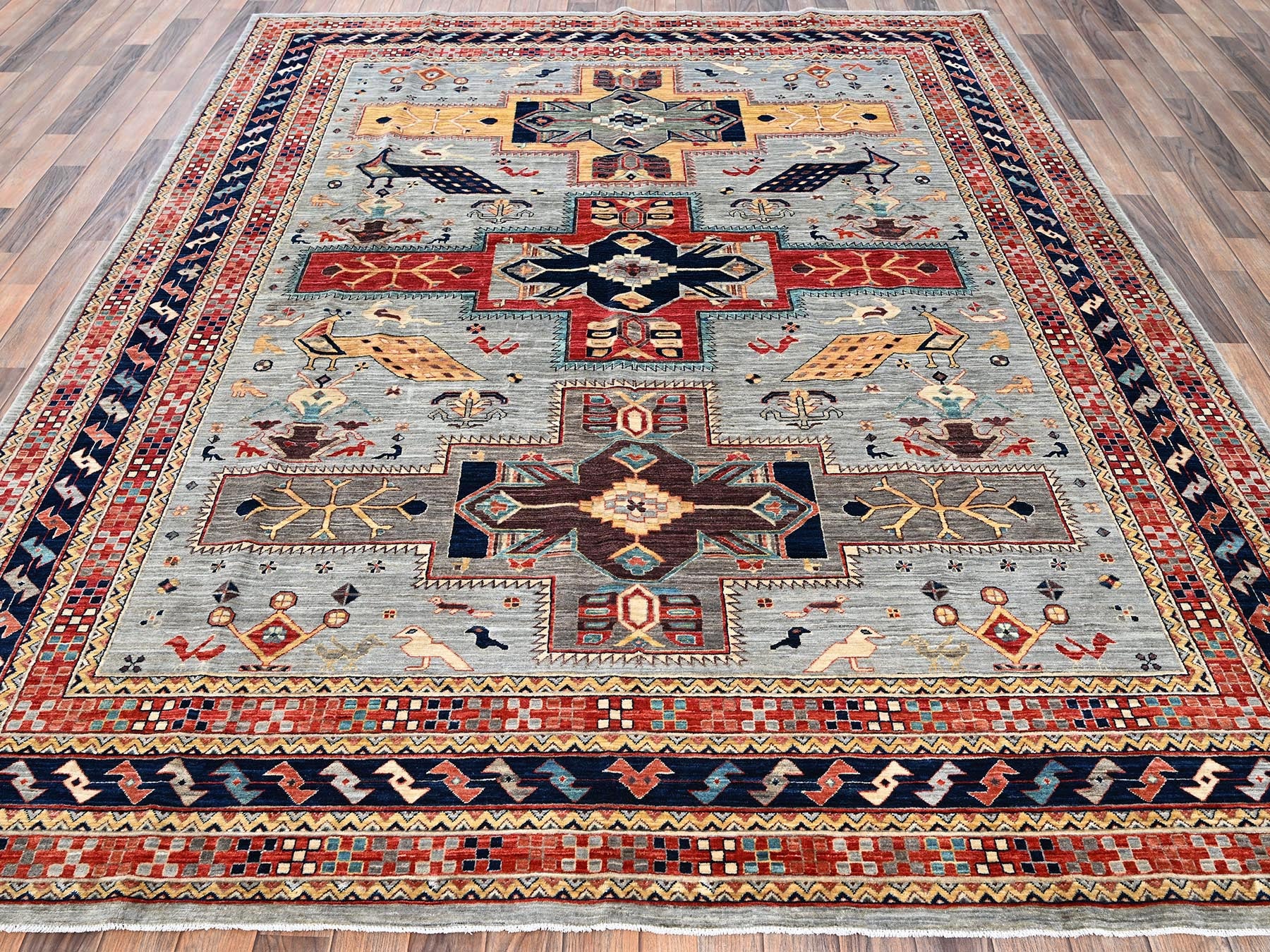 Grey 7'10" x 9'9" Tribal & Geometric Hand knotted Wool Rug - Sku: O02082