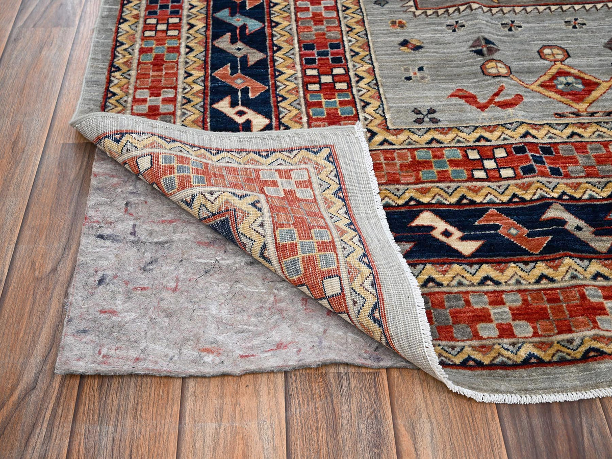 Tribal & Geometric hand-knotted wool rug in Gray & Orange, 7'10" x 9'9" — SKU O02082 (view 5)