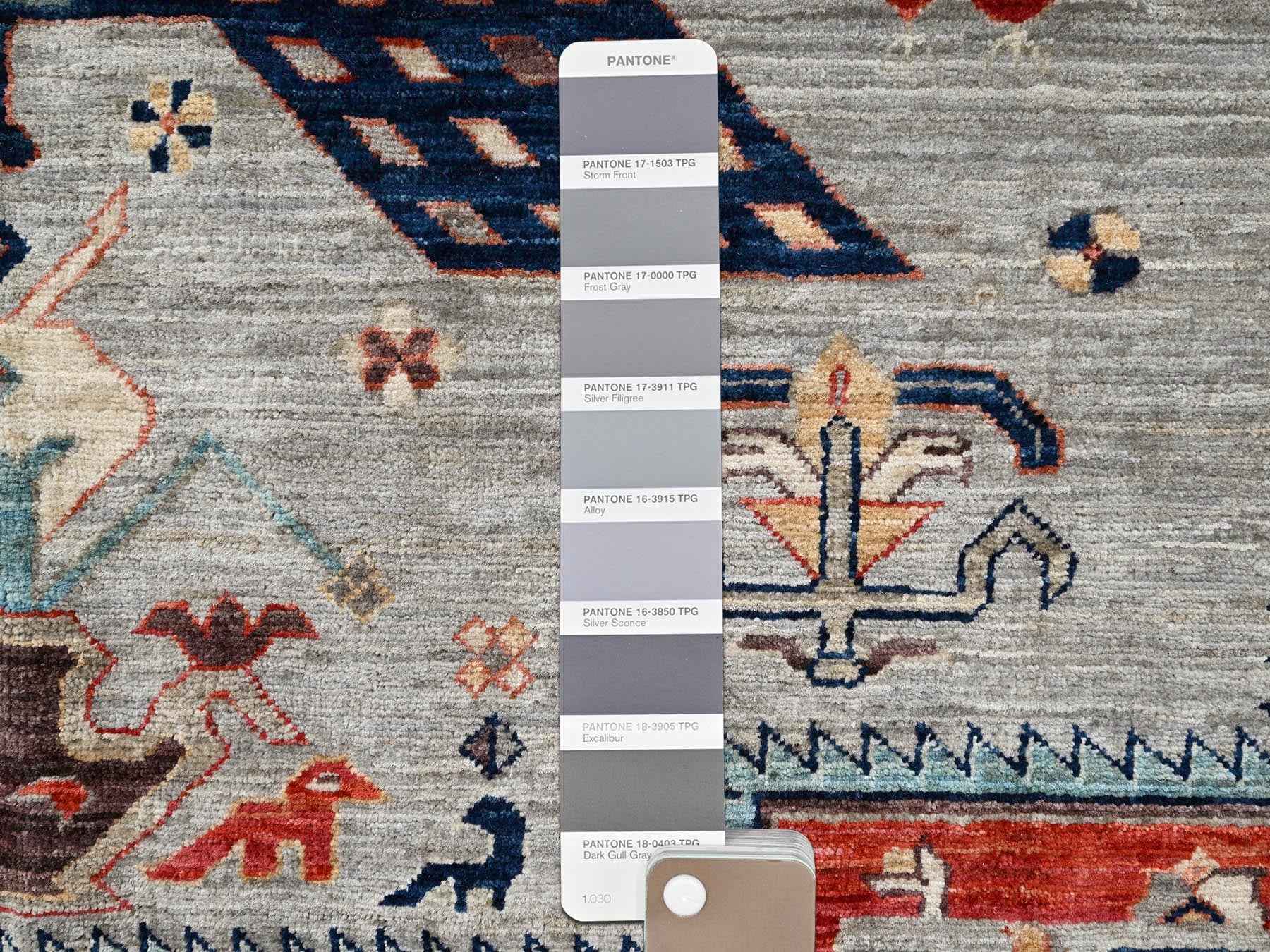 Tribal & Geometric hand-knotted wool rug in Gray & Orange, 7'10" x 9'9" — SKU O02082 (view 8)