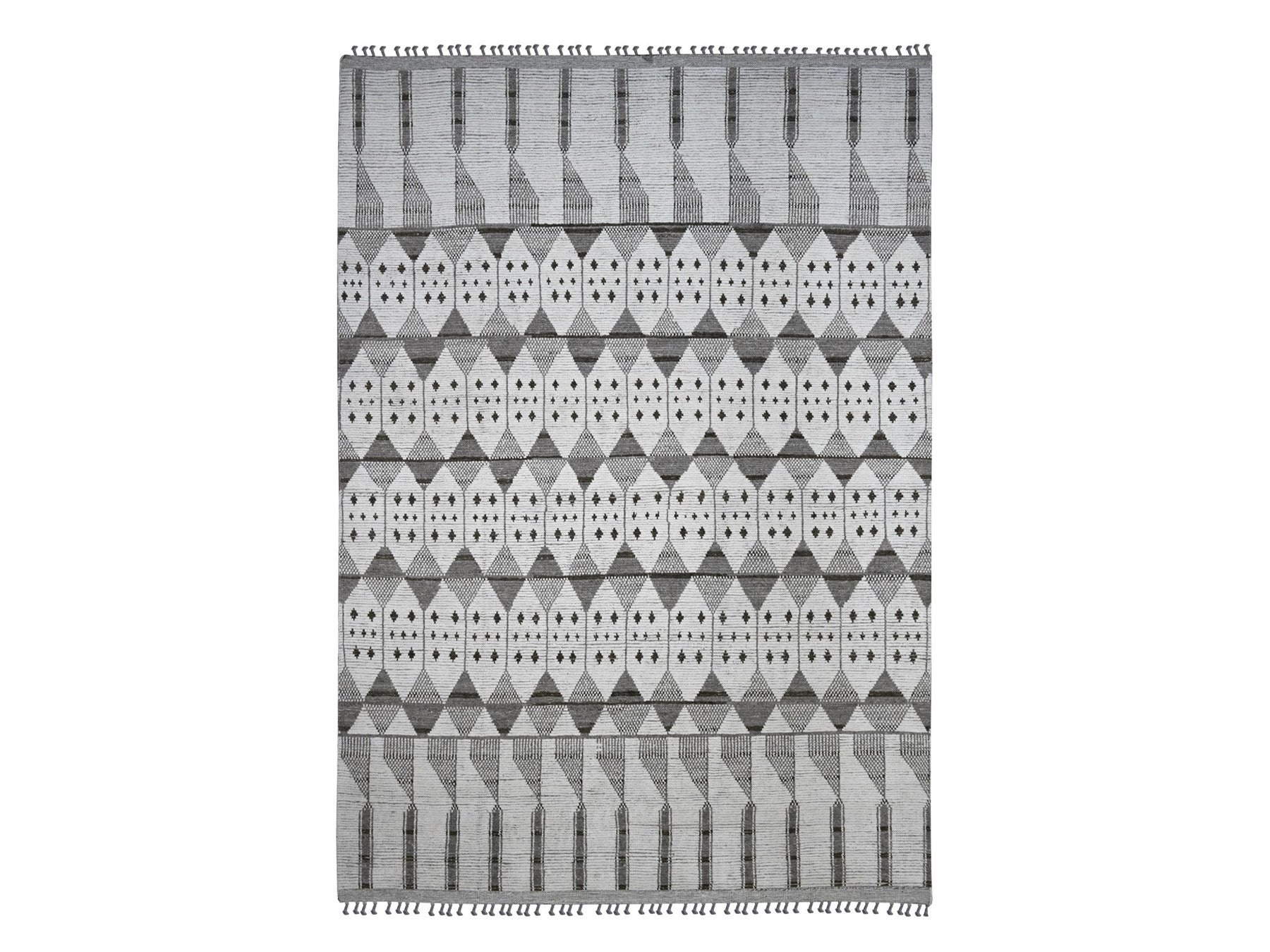 Tribal & Geometric hand-knotted wool rug in Ivory, 9'3" x 13'2" — SKU O020832