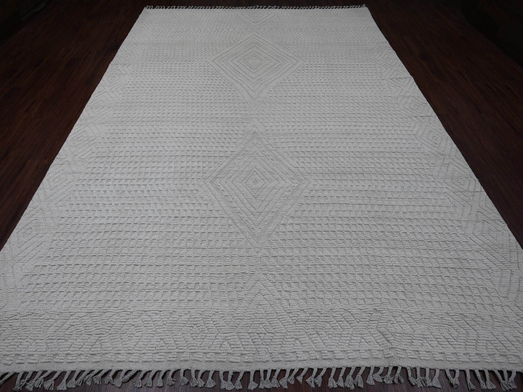 Tribal & Geometric hand-knotted wool rug in Ivory, 8'10" x 12'8" — SKU O020833 (view 2)