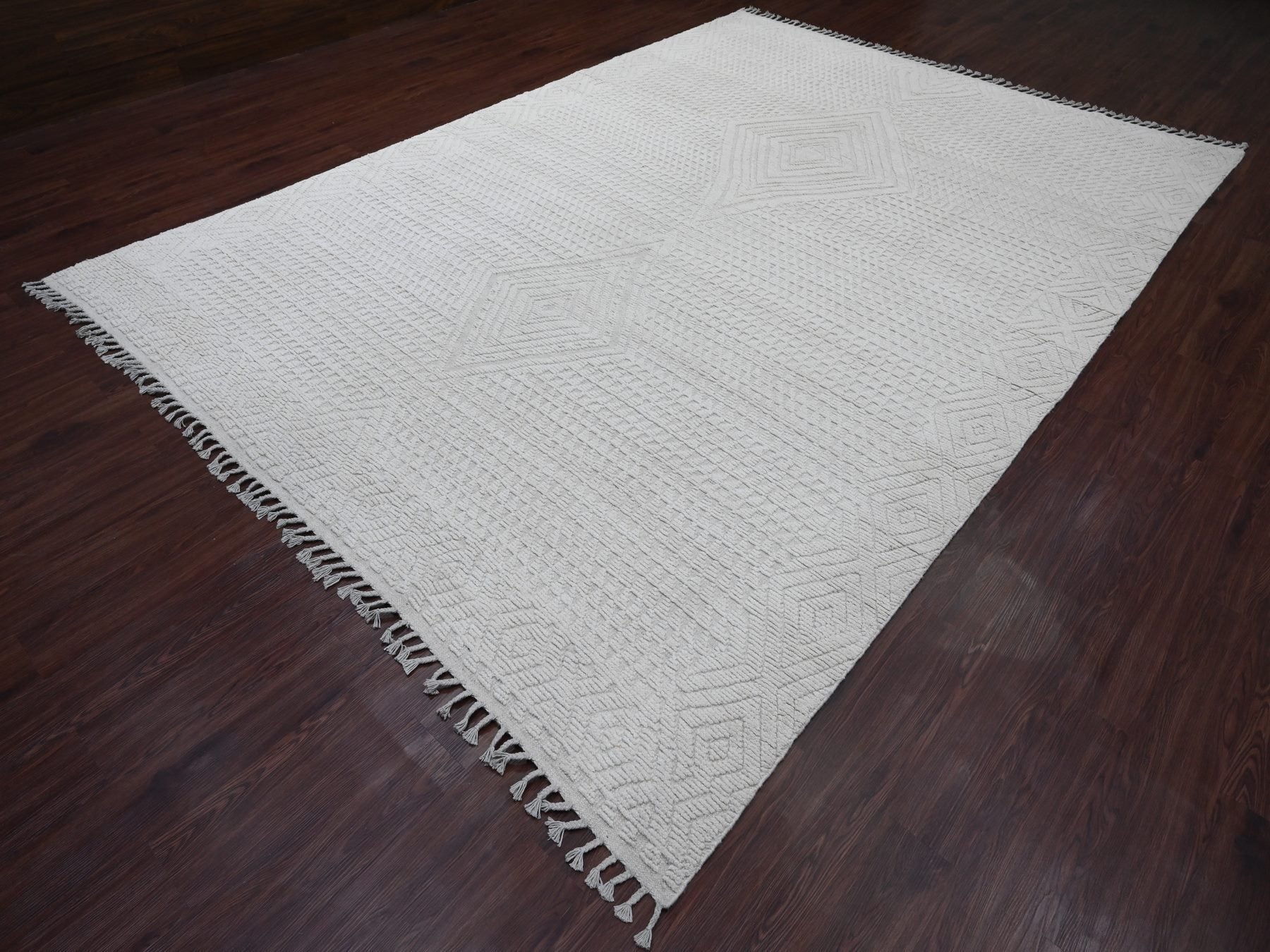 Tribal & Geometric hand-knotted wool rug in Ivory, 8'10" x 12'8" — SKU O020833 (view 3)