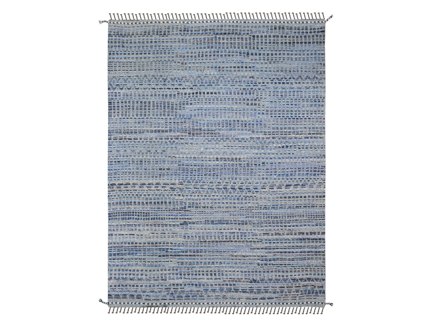 Tribal & Geometric hand-knotted wool rug in Blue, 8'1" x 10'8" — SKU O020834