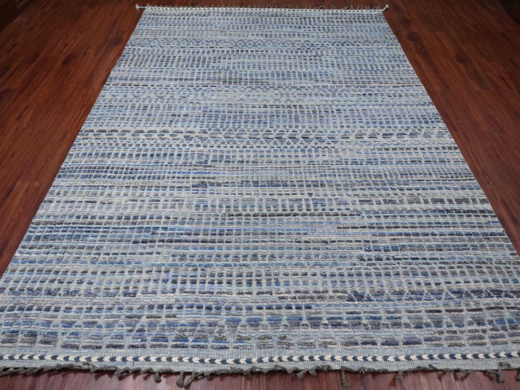 Tribal & Geometric hand-knotted wool rug in Blue, 8'1" x 10'8" — SKU O020834 (view 2)
