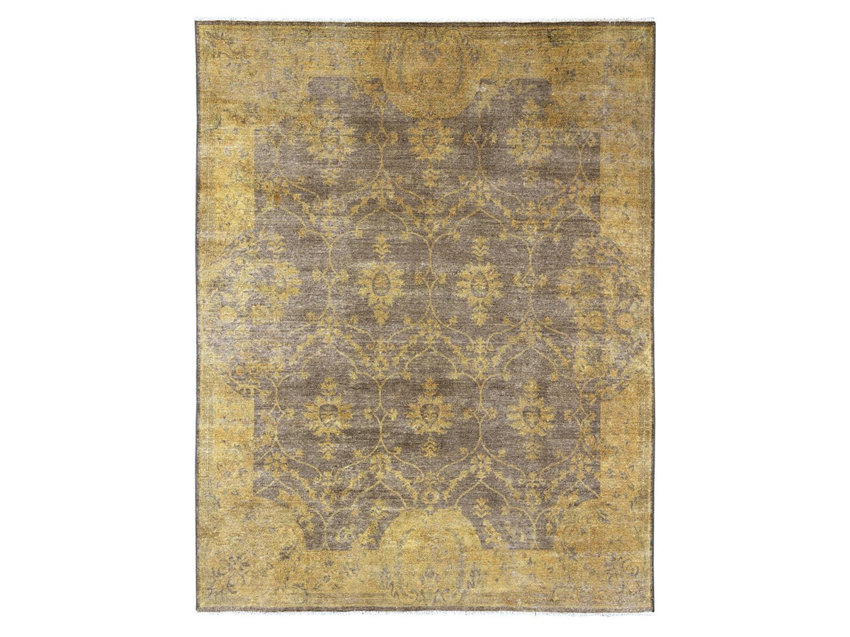 Mahal Tribal & Geometric hand-knotted wool rug in Overdyed & Brown, 7'10" x 10'1" — SKU O020838