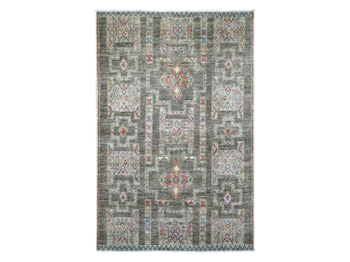 Tribal & Geometric hand-knotted wool rug in Gray, 5'8" x 8'10" — SKU O020848