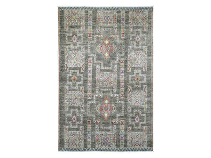 Tribal & Geometric hand-knotted wool rug in Gray, 5'8" x 8'10" — SKU O020848