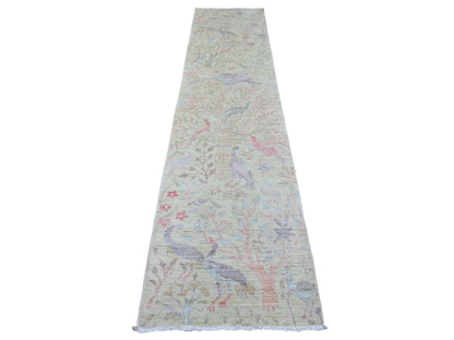 Green 2'6" x 11'4" Oushak / Peshawar Hand knotted Wool Rug - Sku: O020854