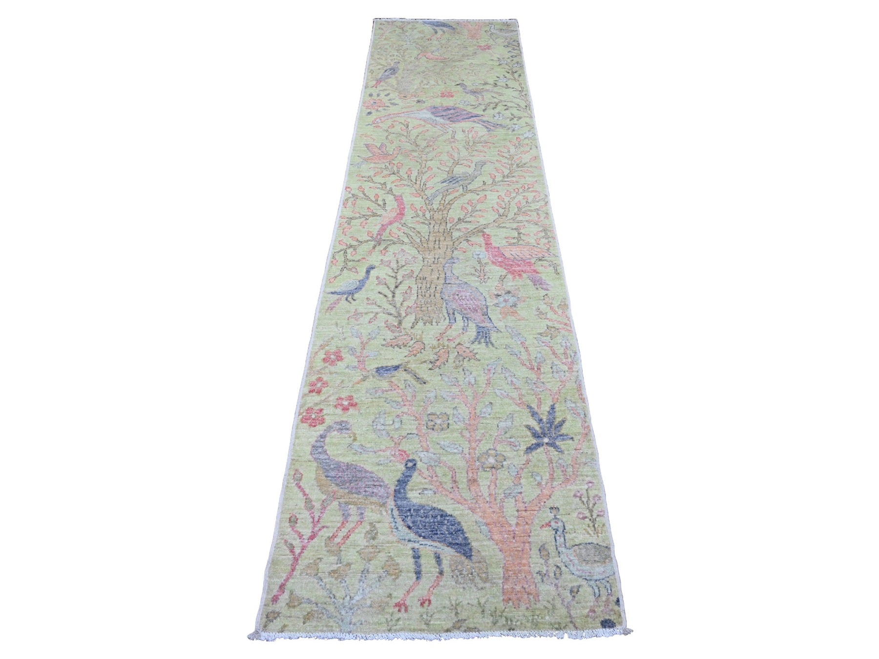 Green 2'5" x 9'9" Oushak / Peshawar Hand knotted Wool Rug - Sku: O020856