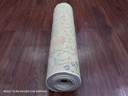 Green 2'5" x 9'9" Oushak / Peshawar Hand knotted Wool Rug - Sku: O020856