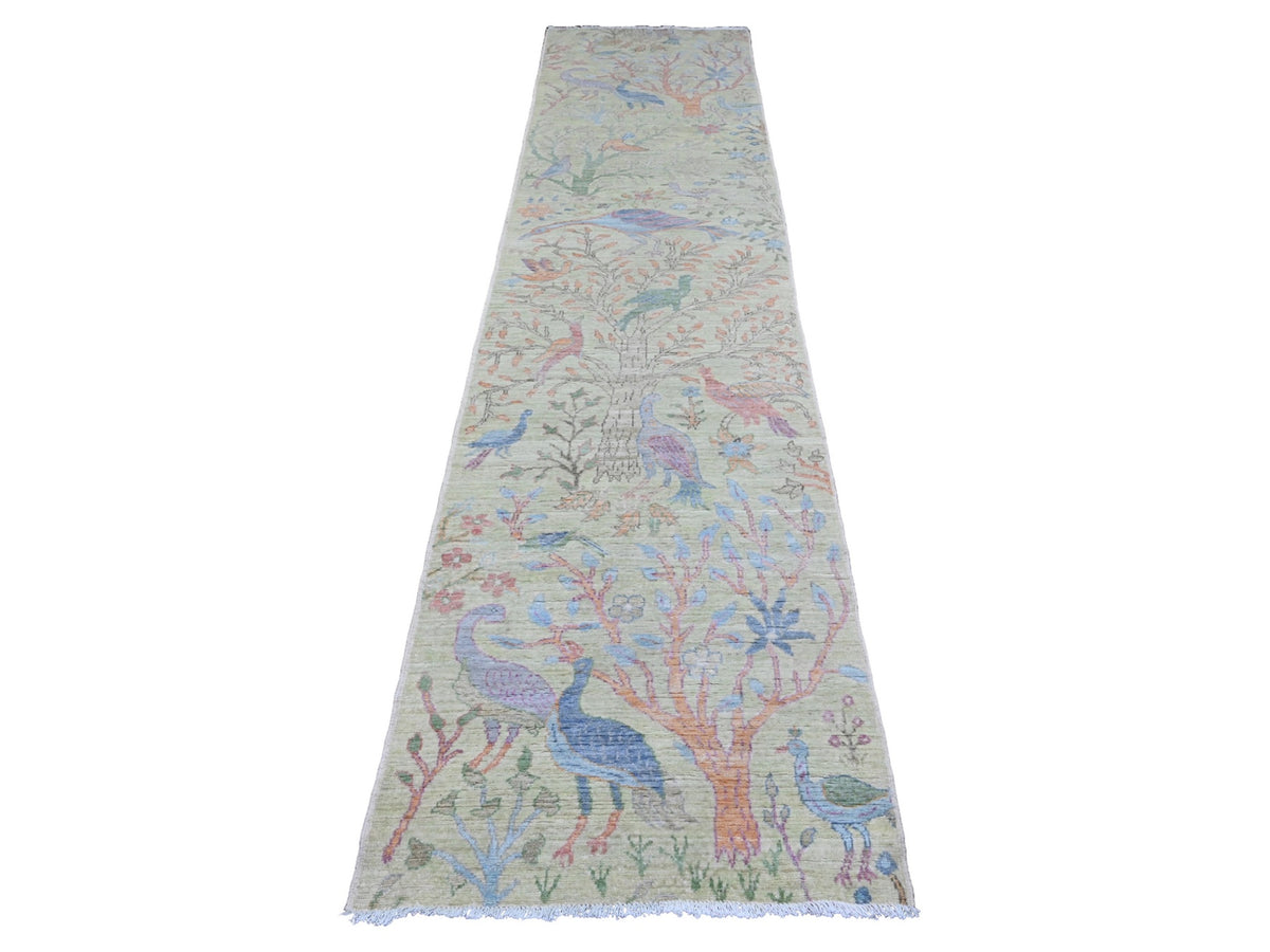 Peshawar Oushak hand-knotted wool runner in Green, 2'9" x 11'8" — SKU O020858