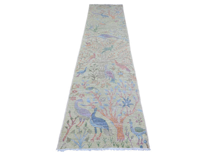 Green 2'9" x 11'8" Oushak / Peshawar Hand knotted Wool Rug - Sku: O020858