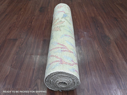 Green 2'9" x 11'8" Oushak / Peshawar Hand knotted Wool Rug - Sku: O020858