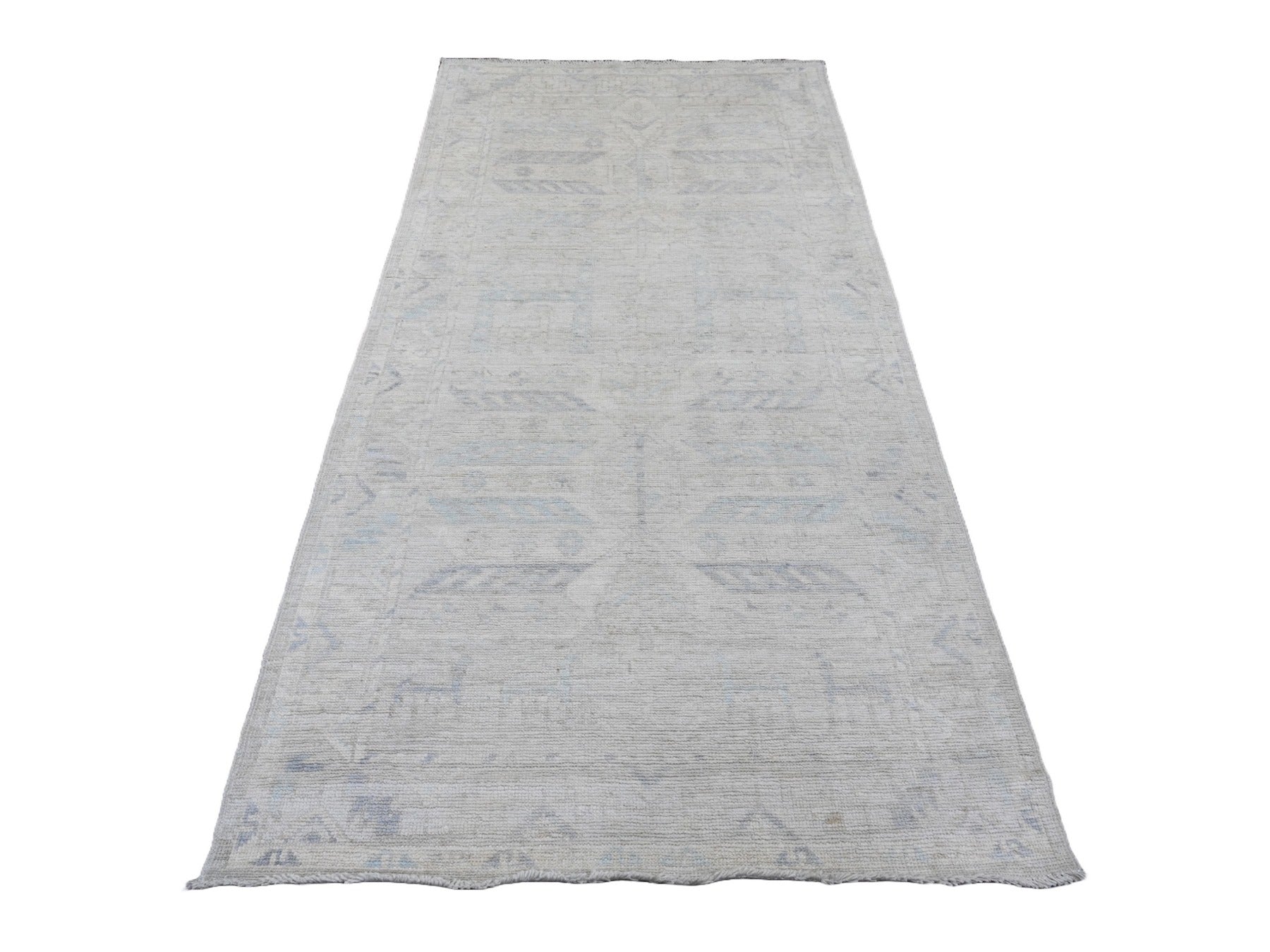 Oushak hand-knotted wool runner in Gray, 4'1" x 8' — SKU O020862