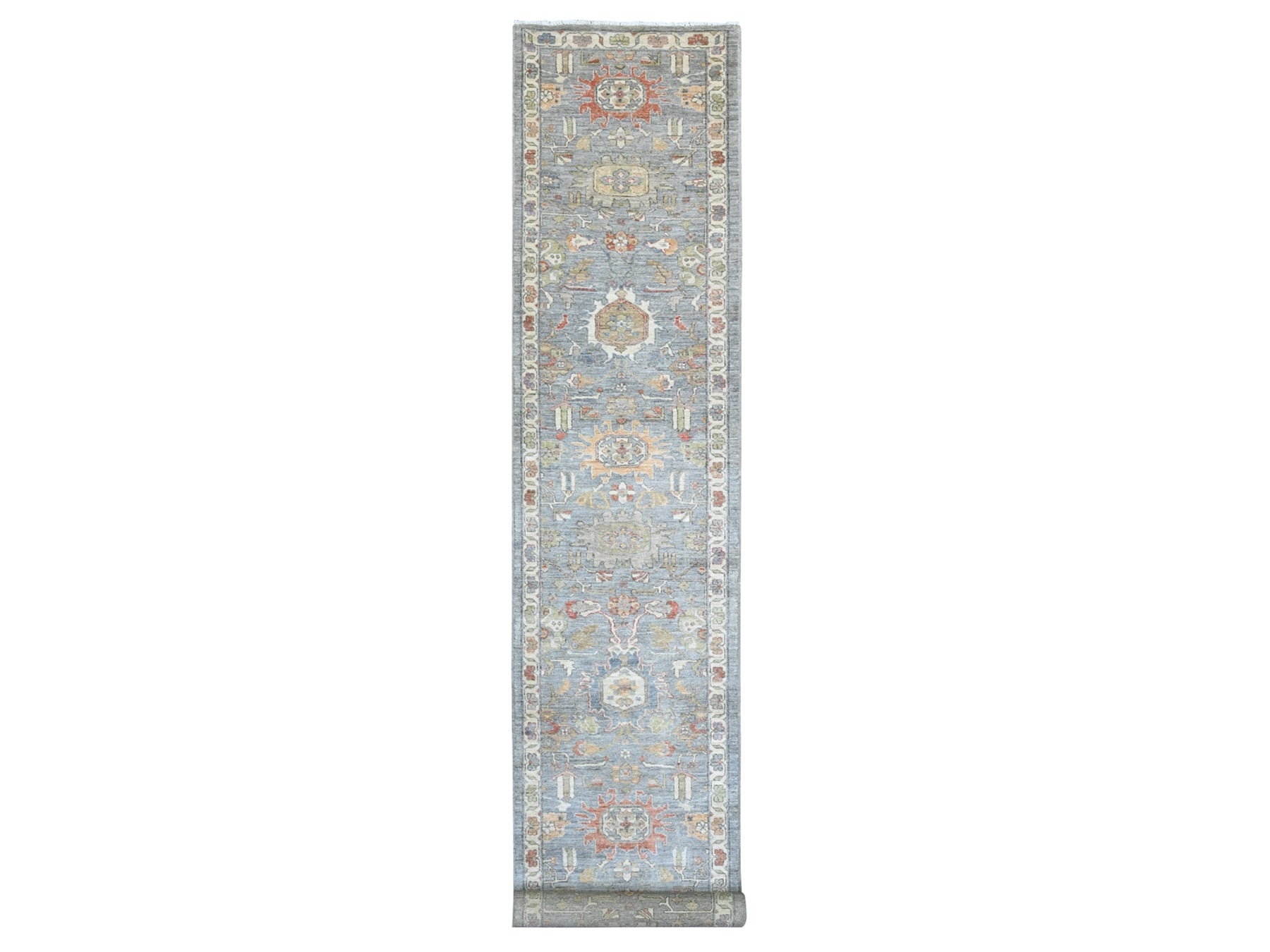 Heriz hand-knotted wool runner in Gray & Ivory, 2'8" x 15'6" — SKU O020868