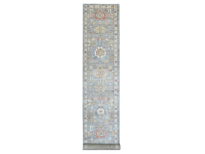 Heriz hand-knotted wool runner in Gray & Ivory, 2'8" x 15'6" — SKU O020868