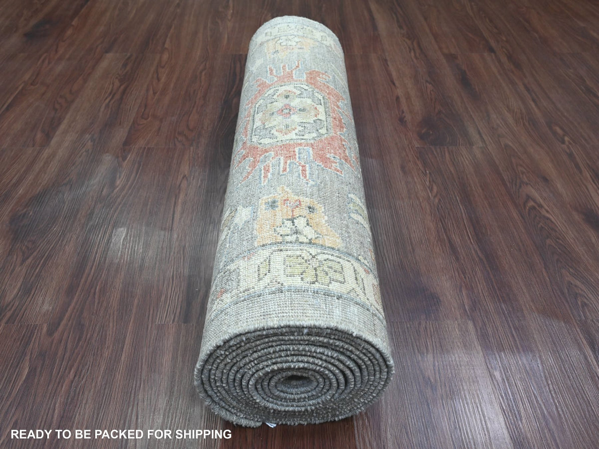 Heriz hand-knotted wool runner in Gray & Ivory, 2'8" x 15'6" — SKU O020868 (view 4)