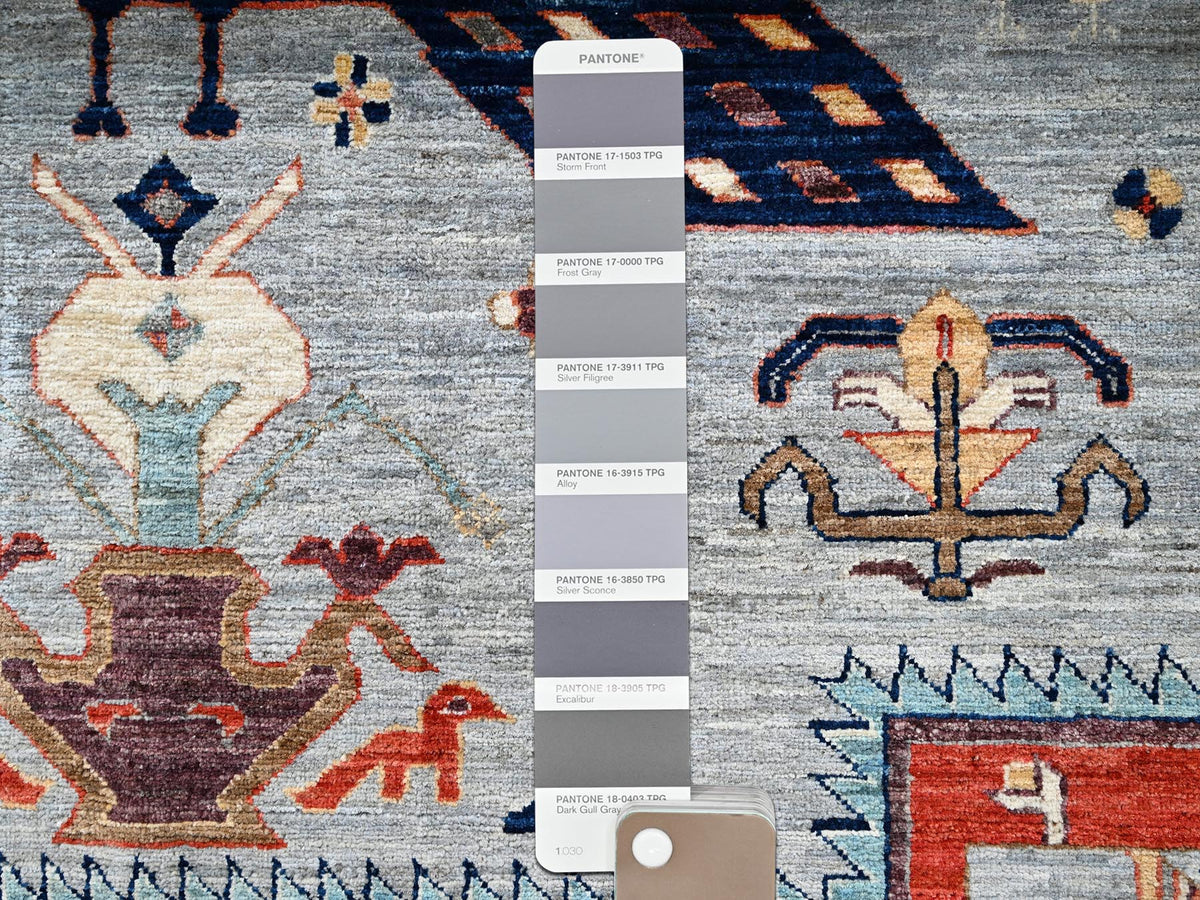 Tribal & Geometric hand-knotted wool rug in Gray & Orange, 8'9" x 11'10" — SKU O02086 (view 8)