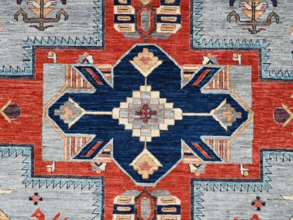 Tribal & Geometric hand-knotted wool rug in Gray & Orange, 8'9" x 11'10" — SKU O02086 (view 9)